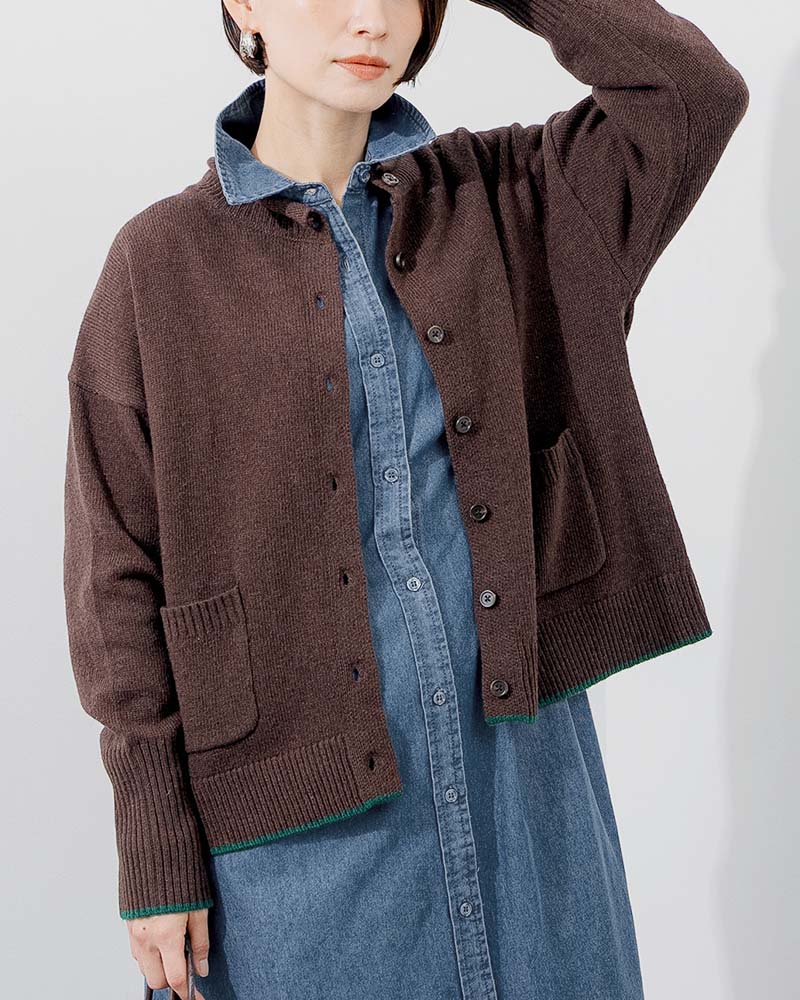 裾配色ラムウール混ニットロールネックカーディガン | TOPS | 元町