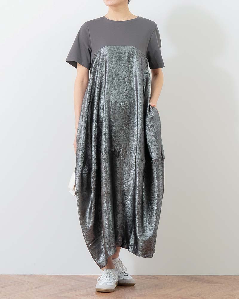 異素材切替バルーンシルエットワンピース