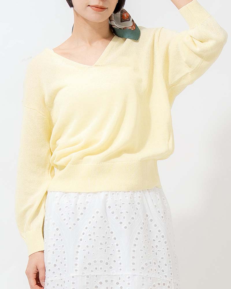 和紙コットン天竺Vネックプルオーバー