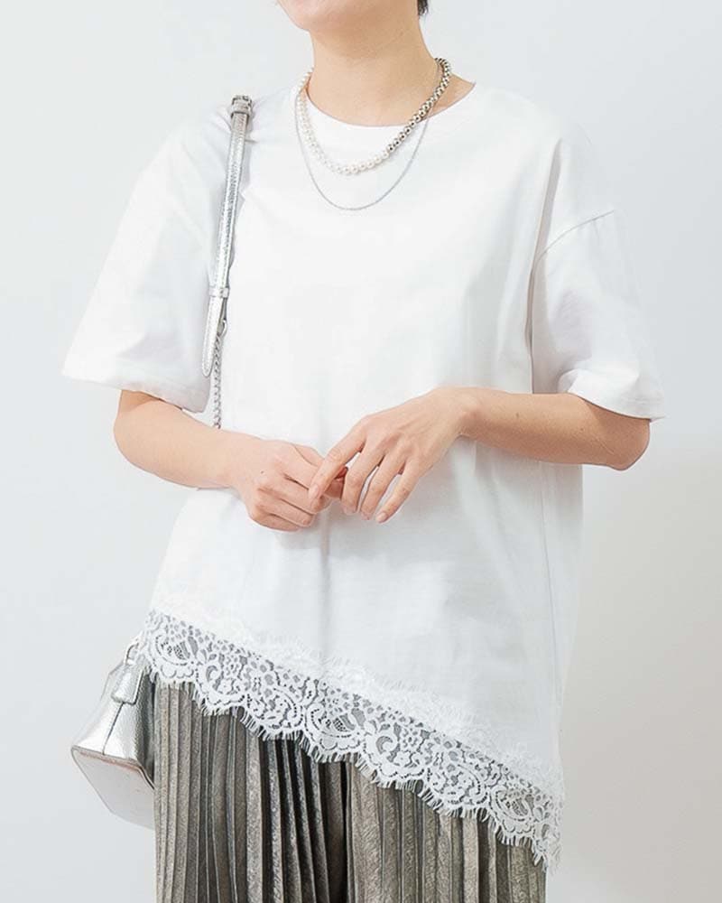 裾レーストリムアシンメトリーTシャツ | TOPS | 元町ゼラール公式通販