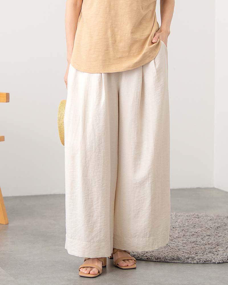 フレンチリネン混タック入りワイドストレートパンツ | BOTTOMS | 元町