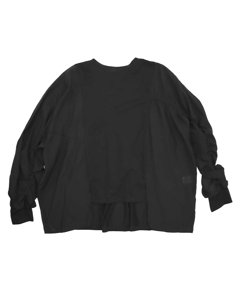 異素材切替ギャザースリーブプルオーバー