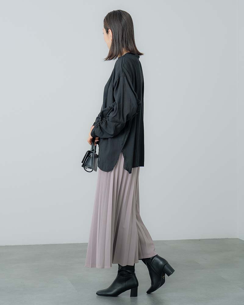 異素材切替ギャザースリーブプルオーバー