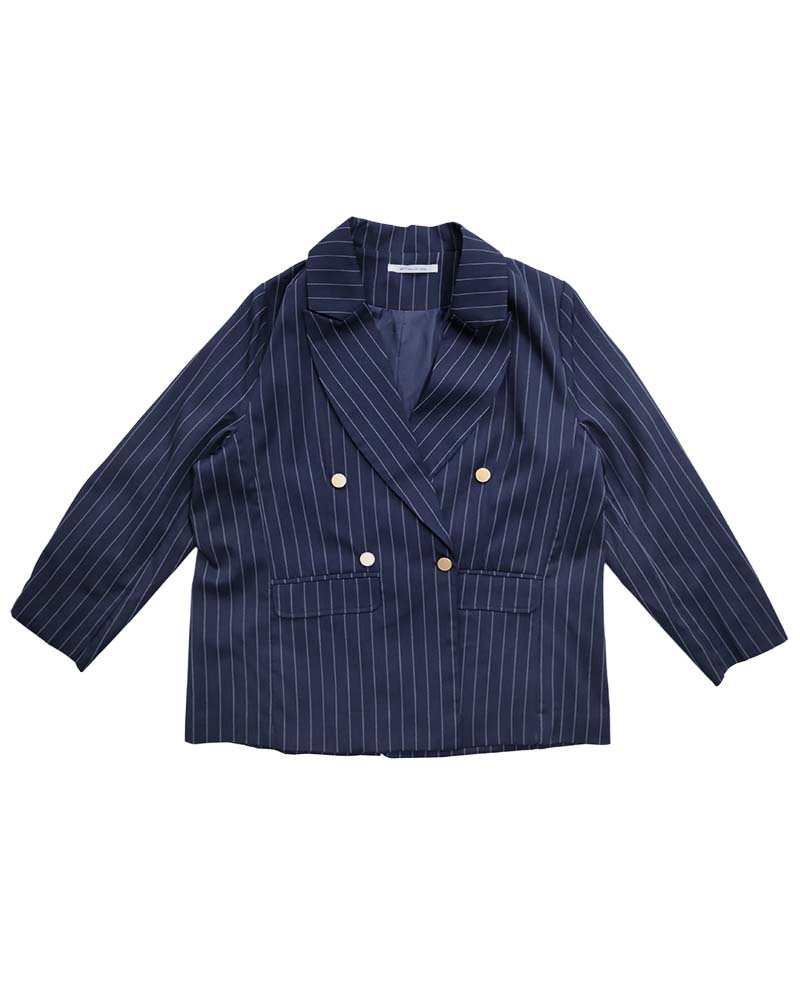 【まるく】美品 BOB ニットテーラードジャケット ストライプ 48 L jacket-02016 オーバーサイズ ピンストライプ テーラード