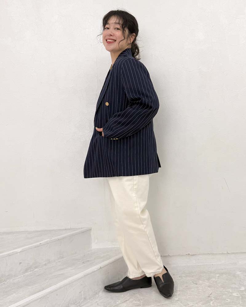 ウエストライド テーラードジャケット ストライプ コットン ネイビー 38 ウエストライド テーラードジャケット ストライプ コットン