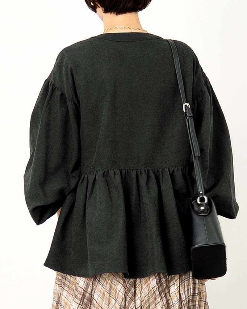 ピーチスキンボリュームスリーブペプラムブルゾン