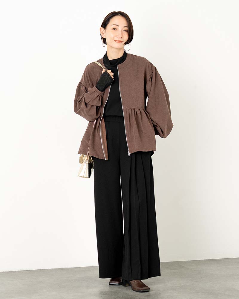 美品 ダーマコレクション ボリュームスリーブブルゾン 黒 フリル 撥水 大きい セール】 【小さいサイズ】ボリュームスリーブショート丈