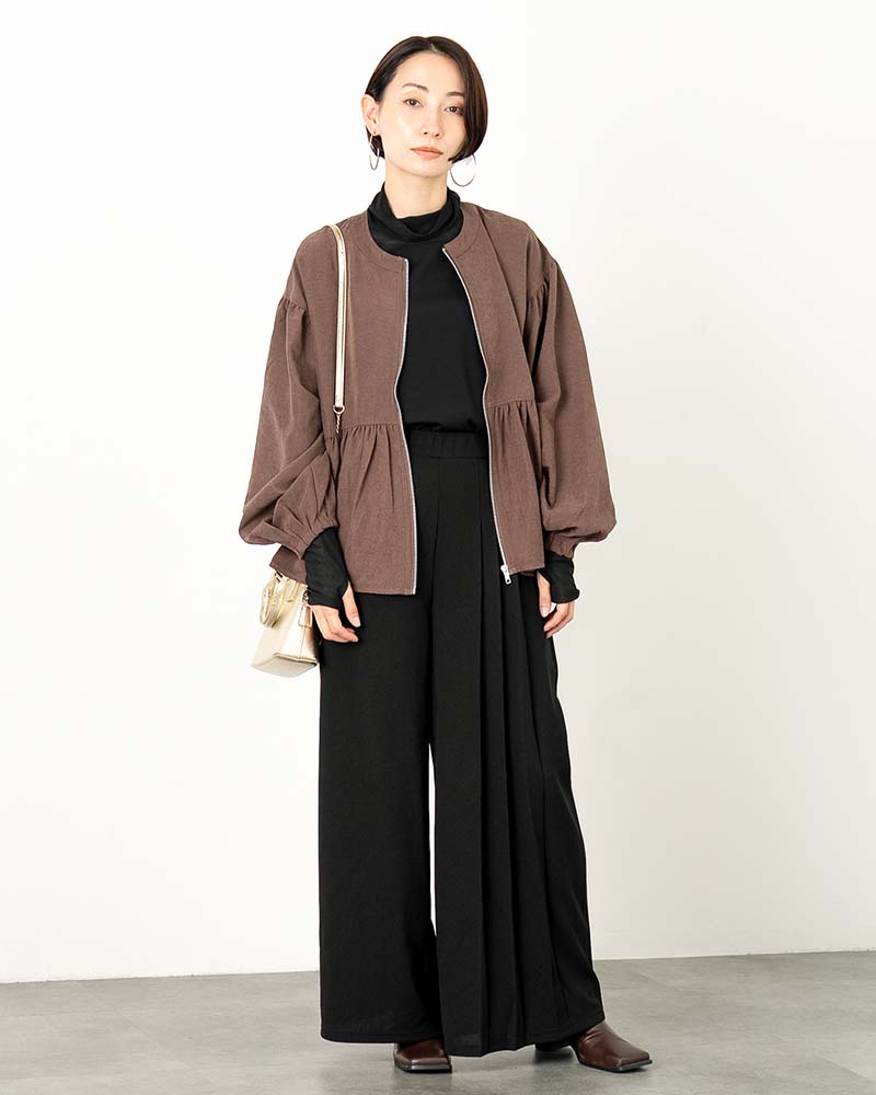 ピーチスキンボリュームスリーブペプラムブルゾン