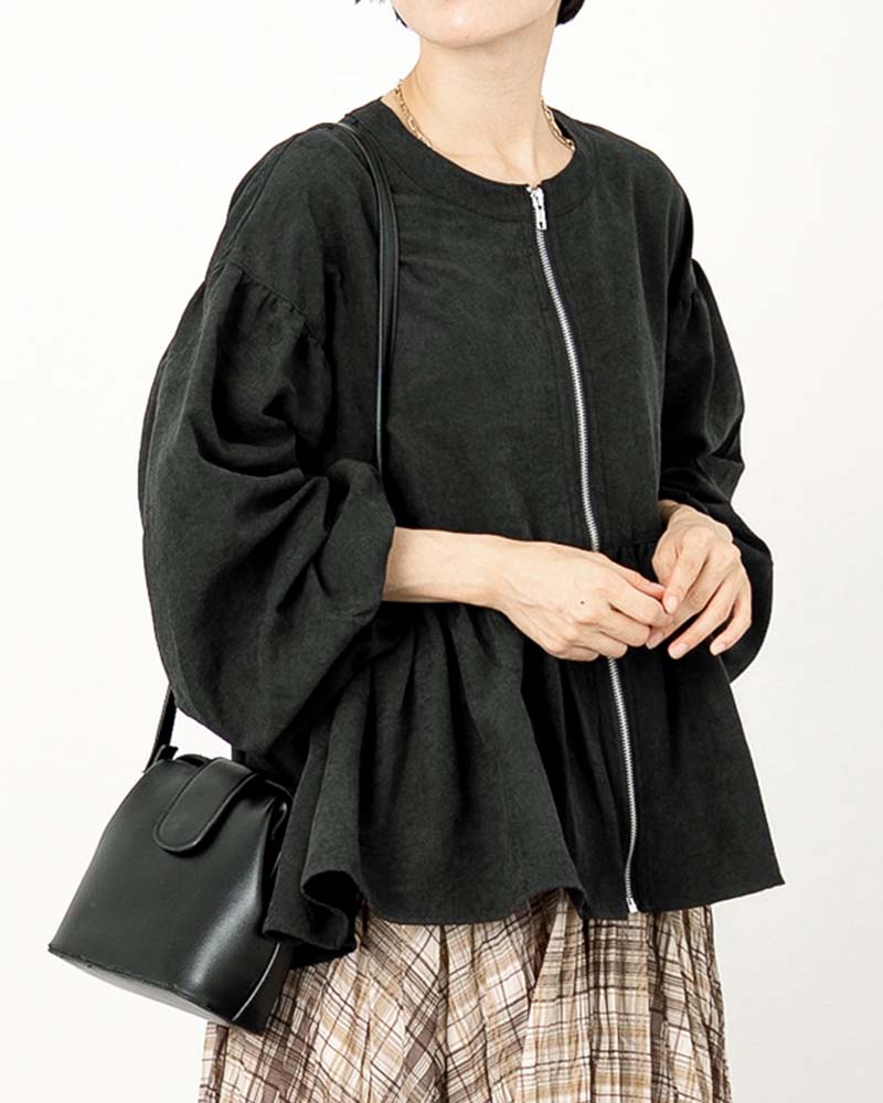 ピーチスキンボリュームスリーブペプラムブルゾン