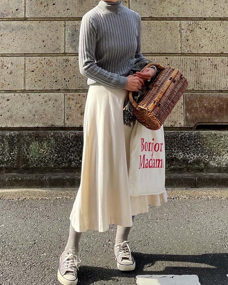 【Canaria Style】シルク混ワイドリブハイネックプルオーバー