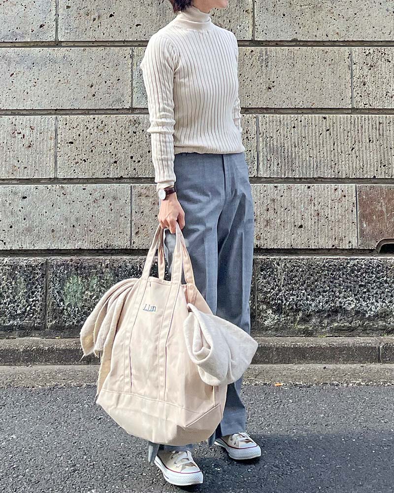 【Canaria Style】シルク混ワイドリブハイネックプルオーバー