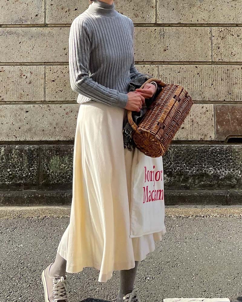 【Canaria Style】シルク混ワイドリブハイネックプルオーバー