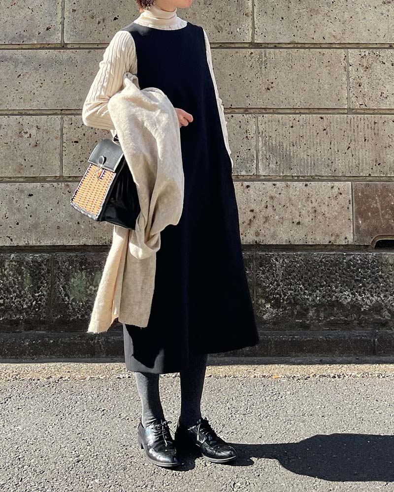 【Canaria Style】シルク混ワイドリブハイネックプルオーバー