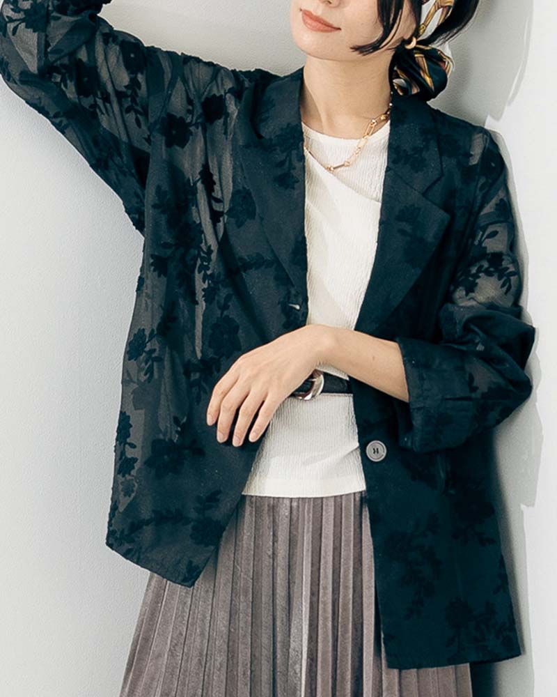 花柄刺繍シアーテーラードジャケット