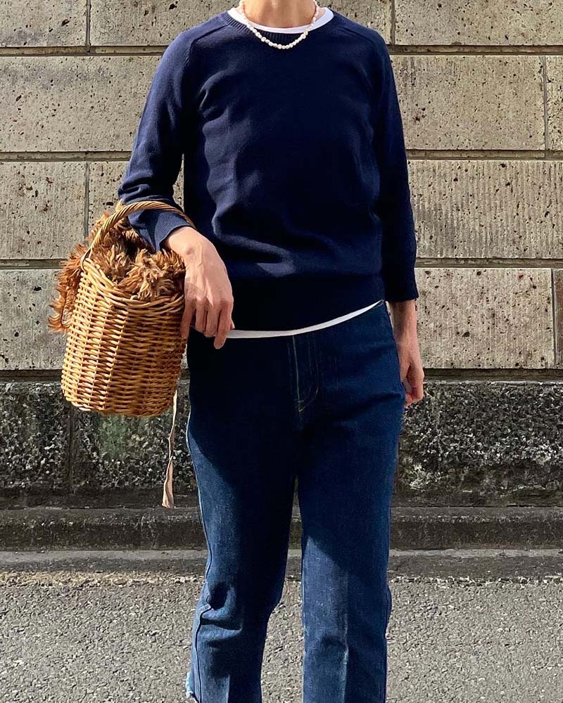 【Canaria Style】コットンラウンドネック8分袖プルオーバー