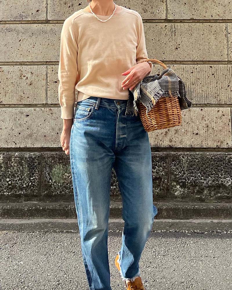 【Canaria Style】コットンラウンドネック8分袖プルオーバー