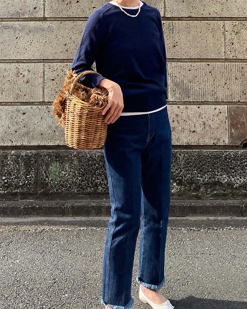 【Canaria Style】コットンラウンドネック8分袖プルオーバー