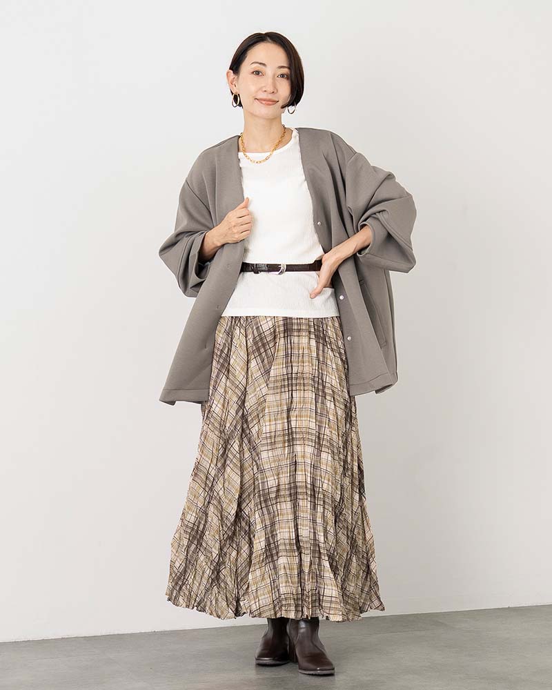 チェック柄ワッシャーフレアスカート