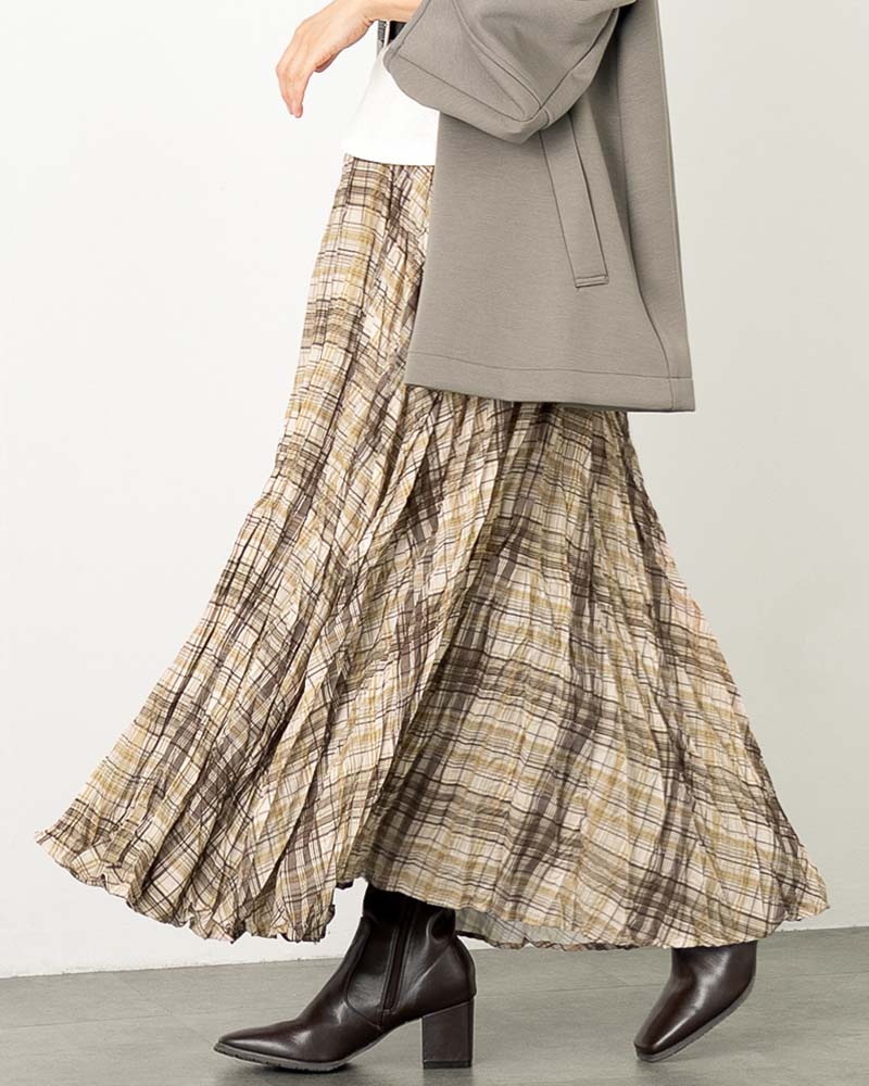 チェック柄ワッシャーフレアスカート