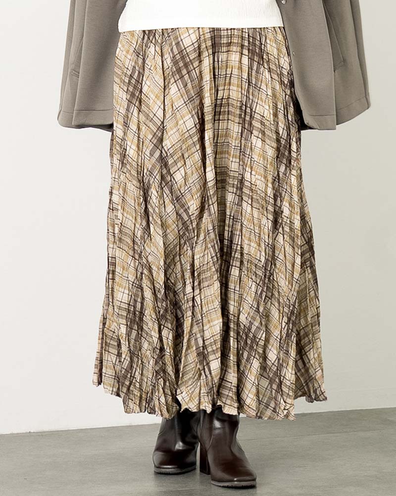 チェック柄ワッシャーフレアスカート