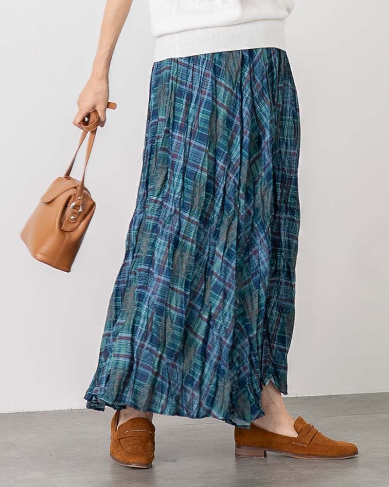 チェック柄ワッシャーフレアスカート