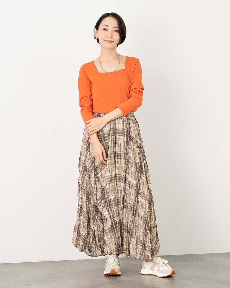 チェック柄ワッシャーフレアスカート