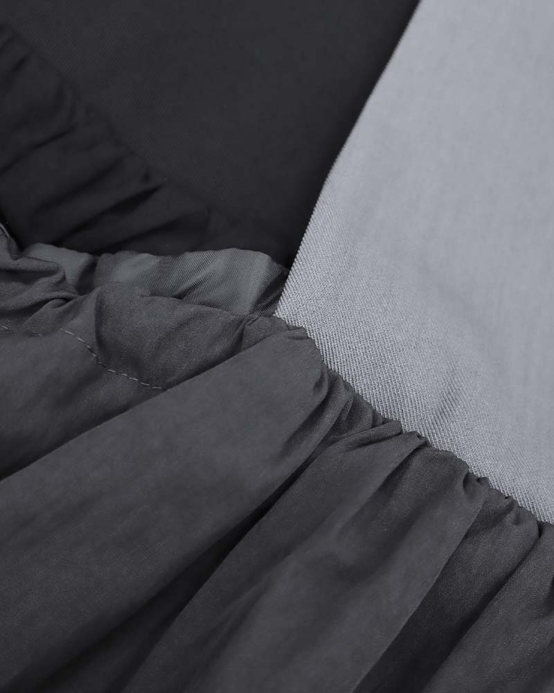 異素材切り替えバルーンペプラムベスト