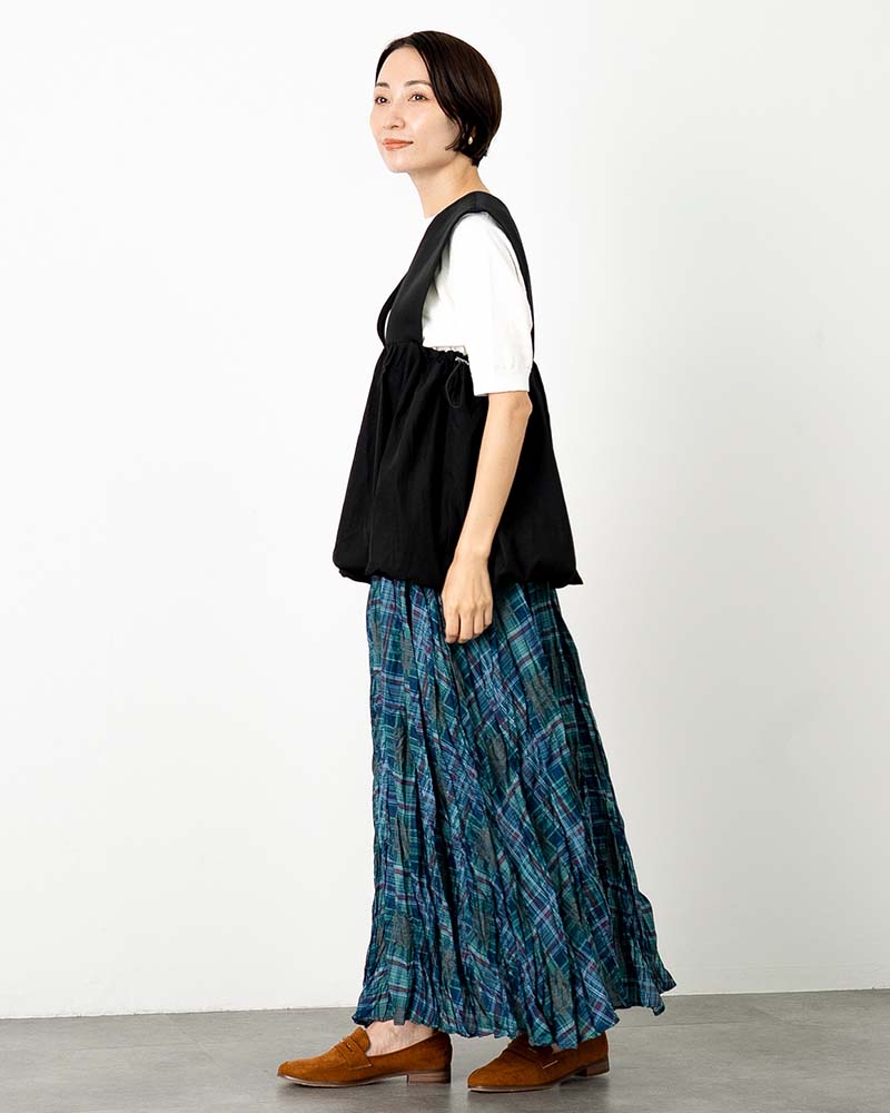 異素材切り替えバルーンペプラムベスト