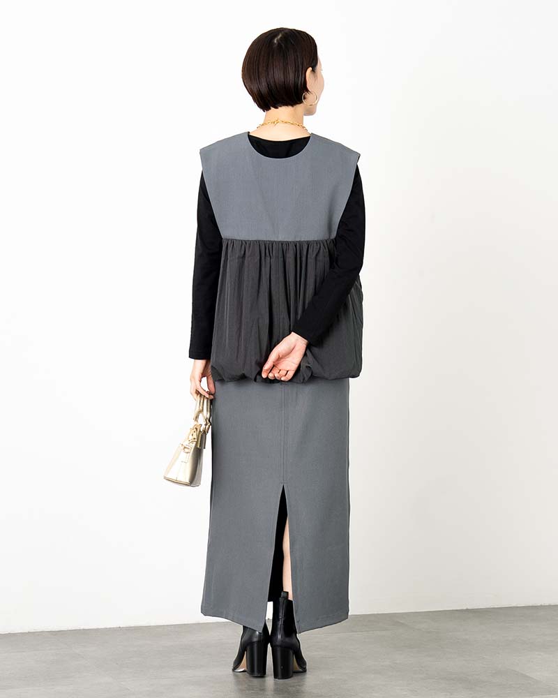 異素材切り替えバルーンペプラムベスト