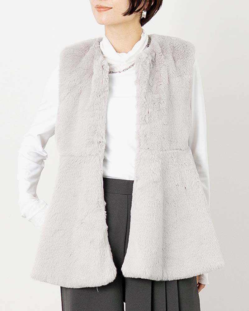 フェイクファーペプラムジレ