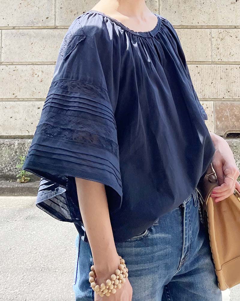 【Canaria Style】レース&ピンタックドルマンブラウス(インナー付き)②