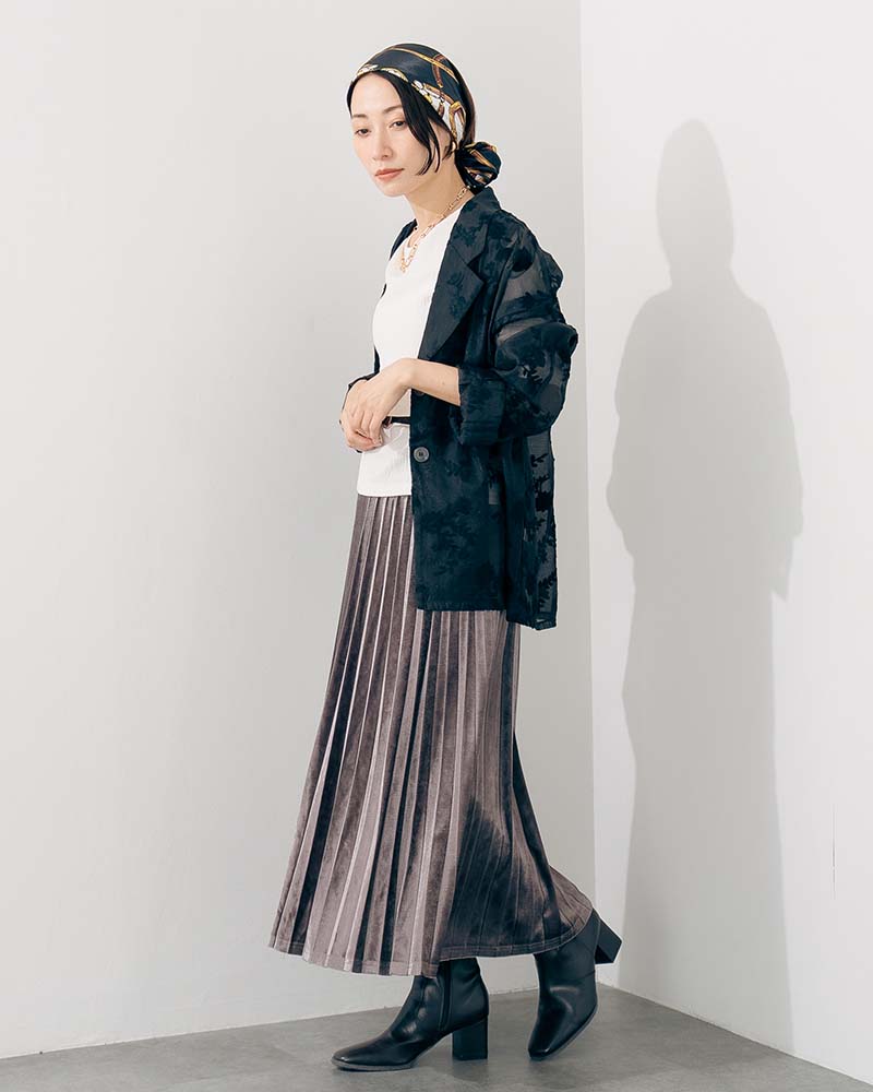 ベロアアコーディオンプリーツスカート