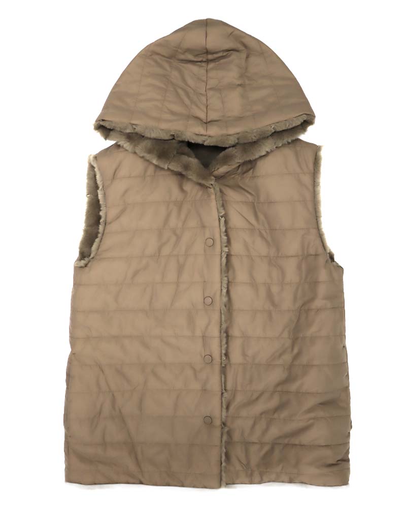 リバーシブルフェイクファーフーディー中綿ジレ