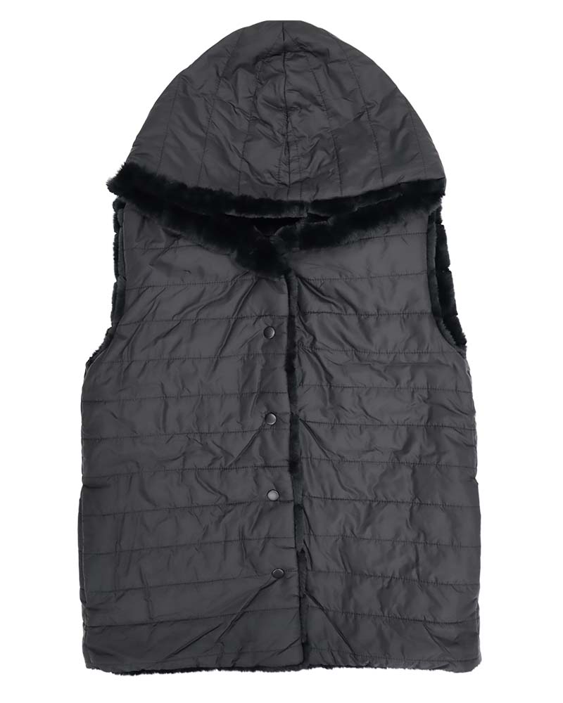 リバーシブルフェイクファーフーディー中綿ジレ