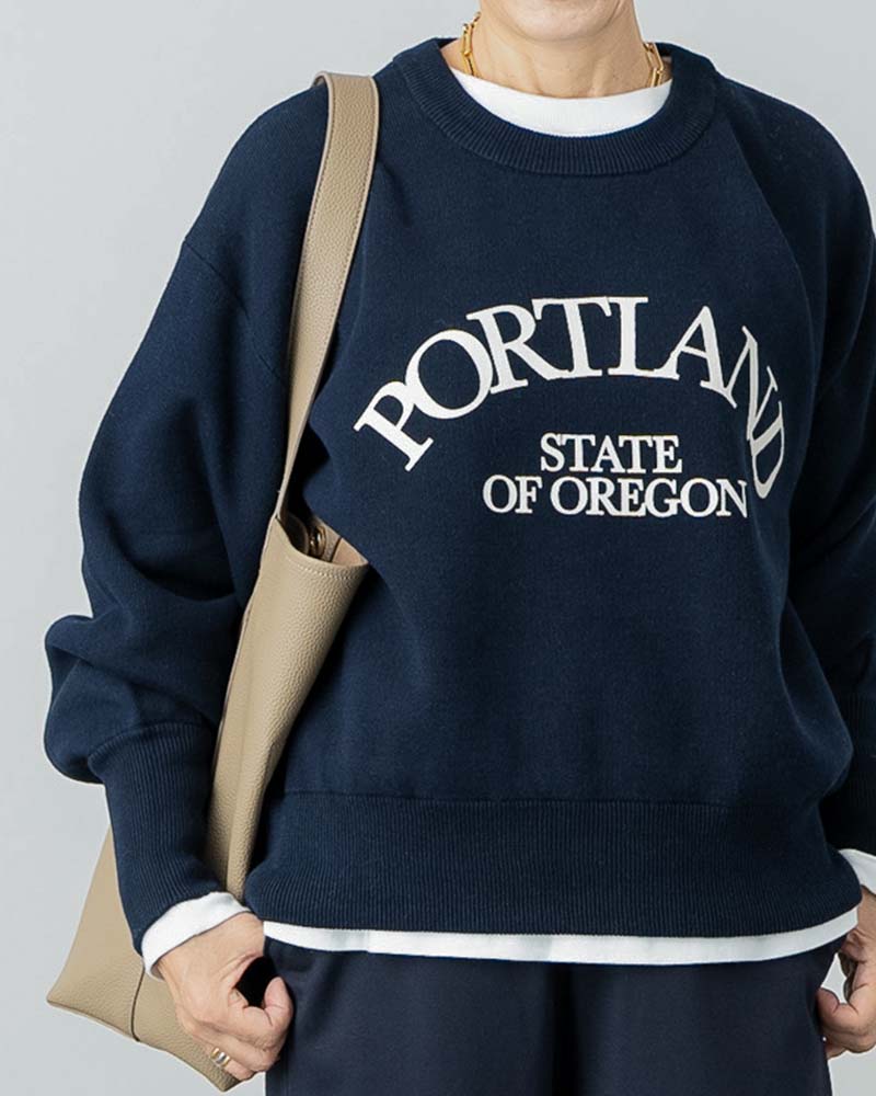 【YOKO ISHIBASHI】スウェットライクロゴプリントニット