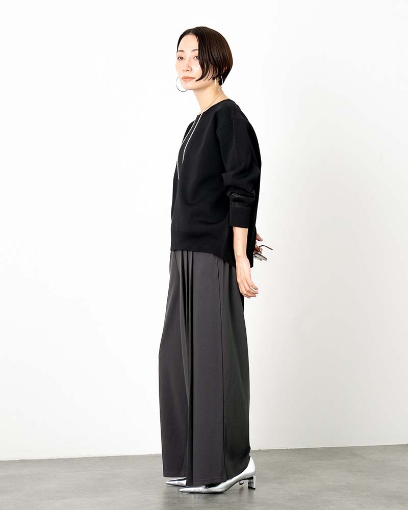 カットジョーゼットサイドプリーツワイドパンツ | BOTTOMS