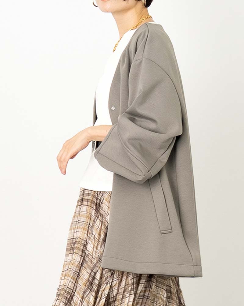 ストラ新品⭐️日本製❗️ノーカラーカットコーディガンダンボールコートブルゾン ダンボールポンチバックタックノーカラーライトコート | OUTER