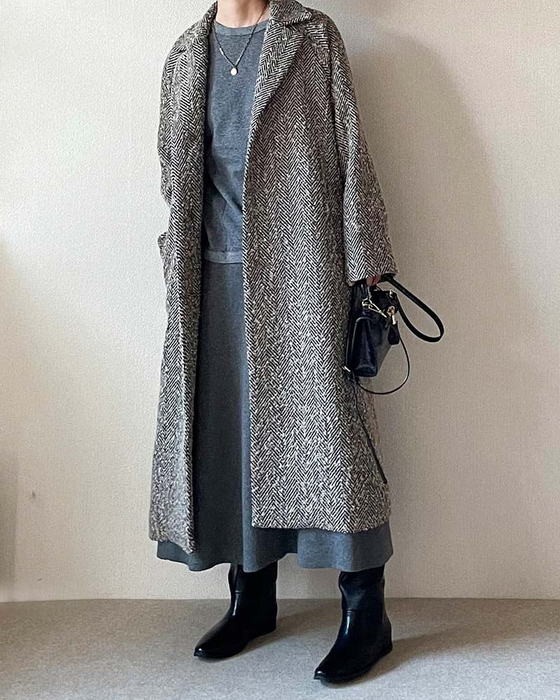 【Canaria Style】ミックスへリンボンテーラーコート