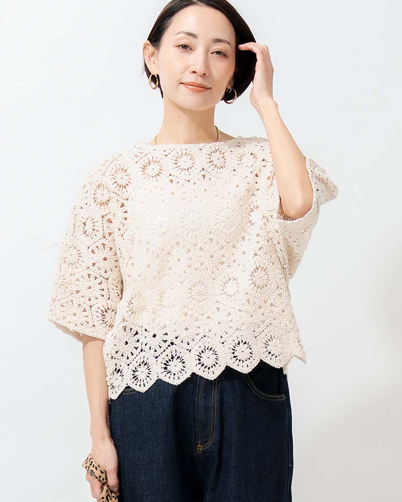 【Canaria Style】ドルマンスリーブレース編みプルオーバー