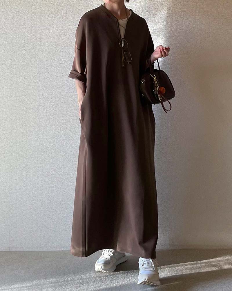 Canaria Style】ダンボールニットハーフジップコクーンワンピース