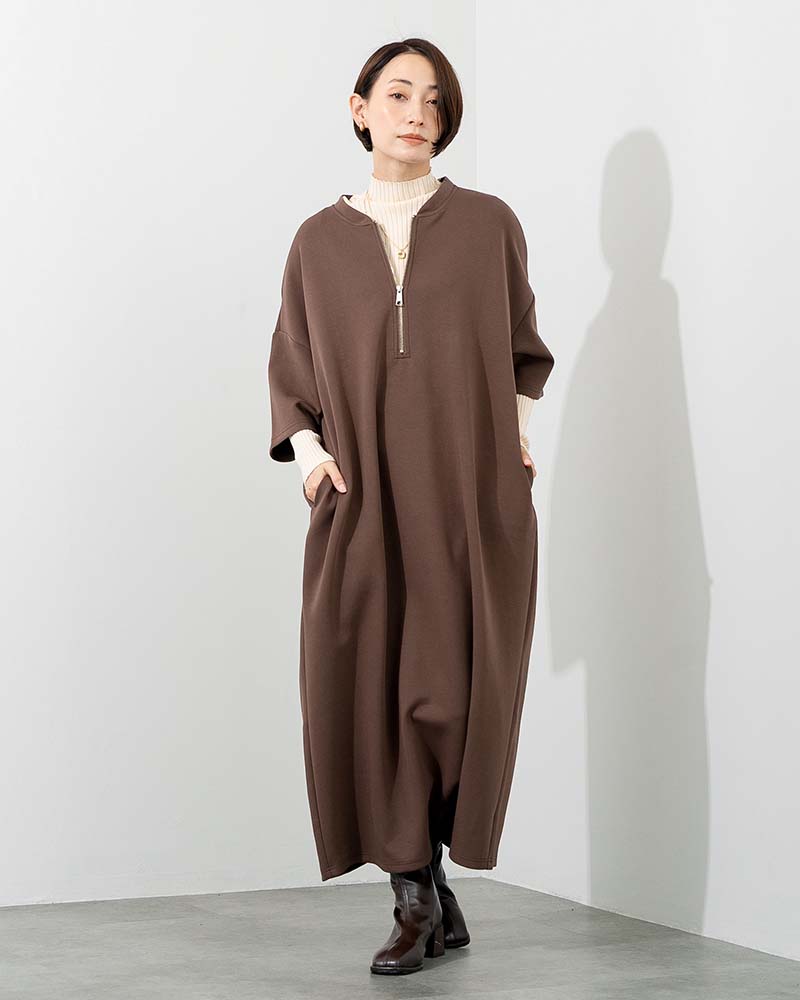 【Canaria Style】ダンボールニットハーフジップコクーンワンピース
