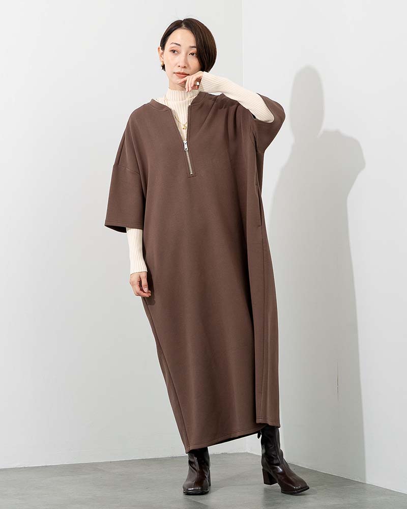 【Canaria Style】ダンボールニットハーフジップコクーンワンピース