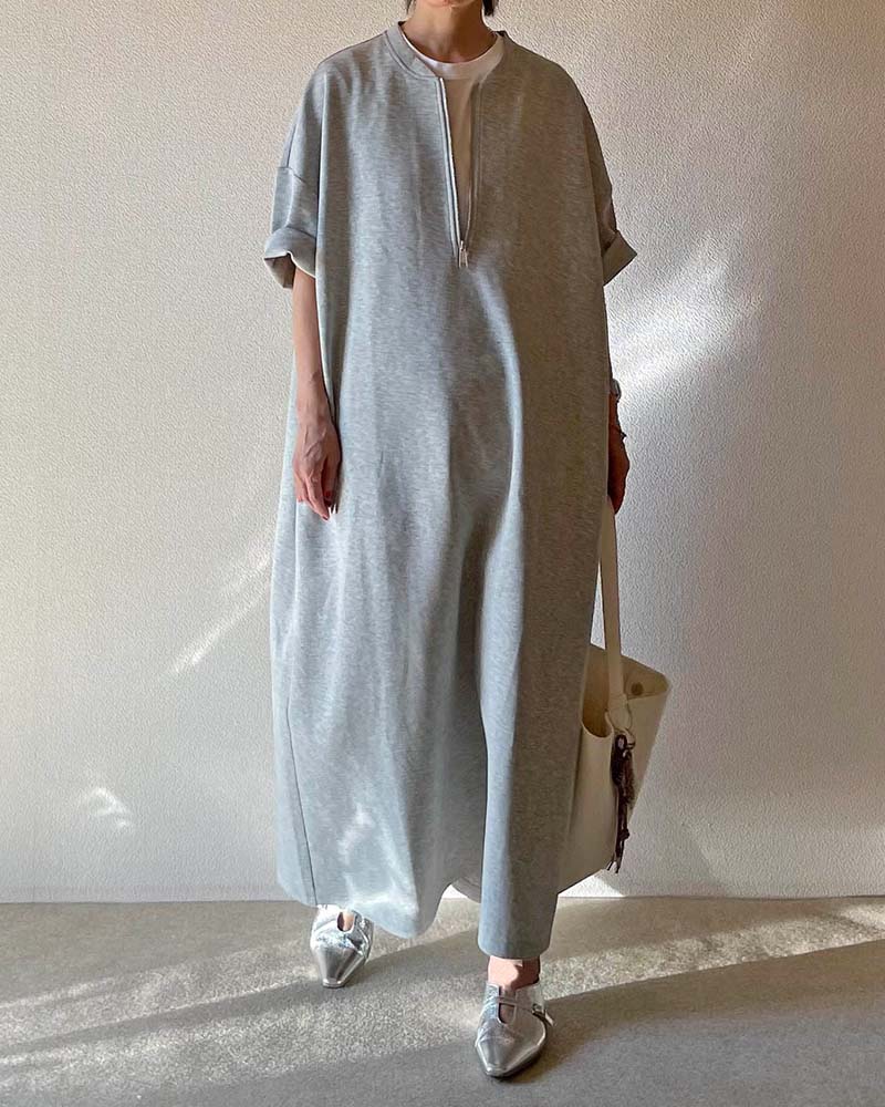 【Canaria Style】ダンボールニットハーフジップコクーンワンピース