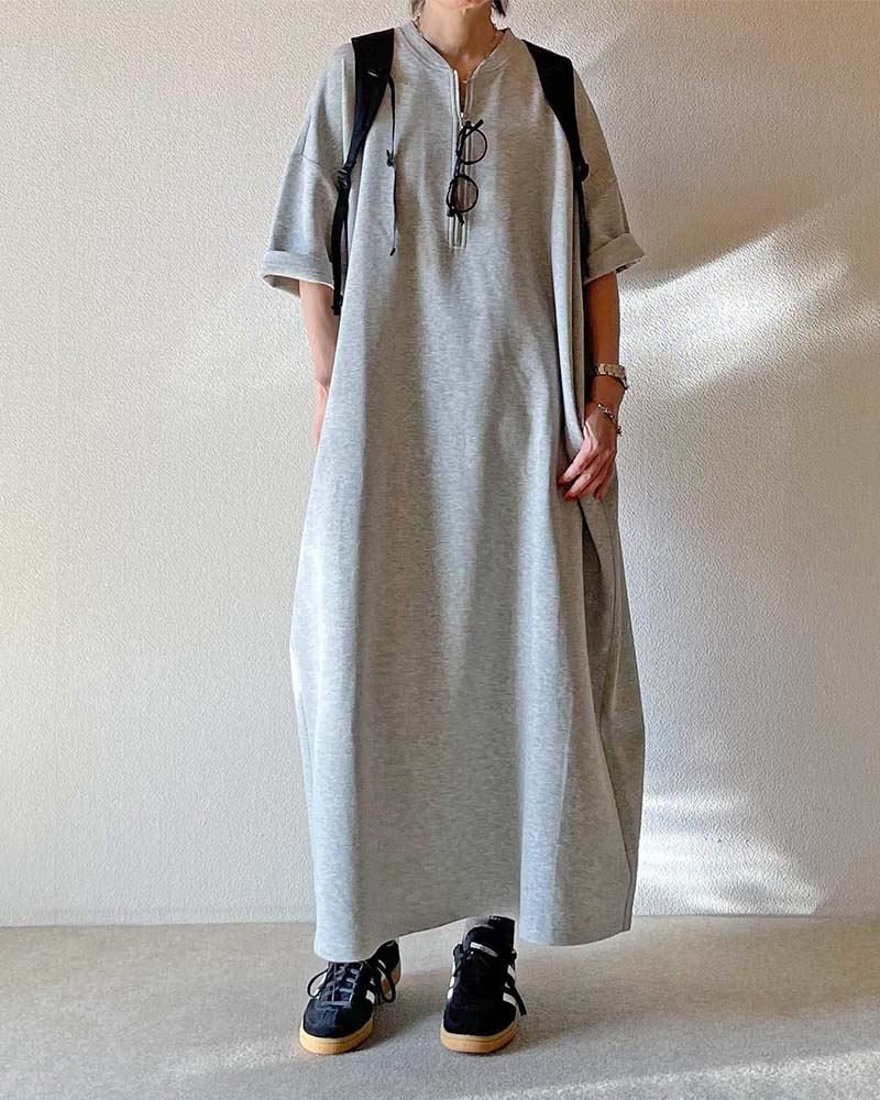 Canaria Style】ダンボールニットハーフジップコクーンワンピース