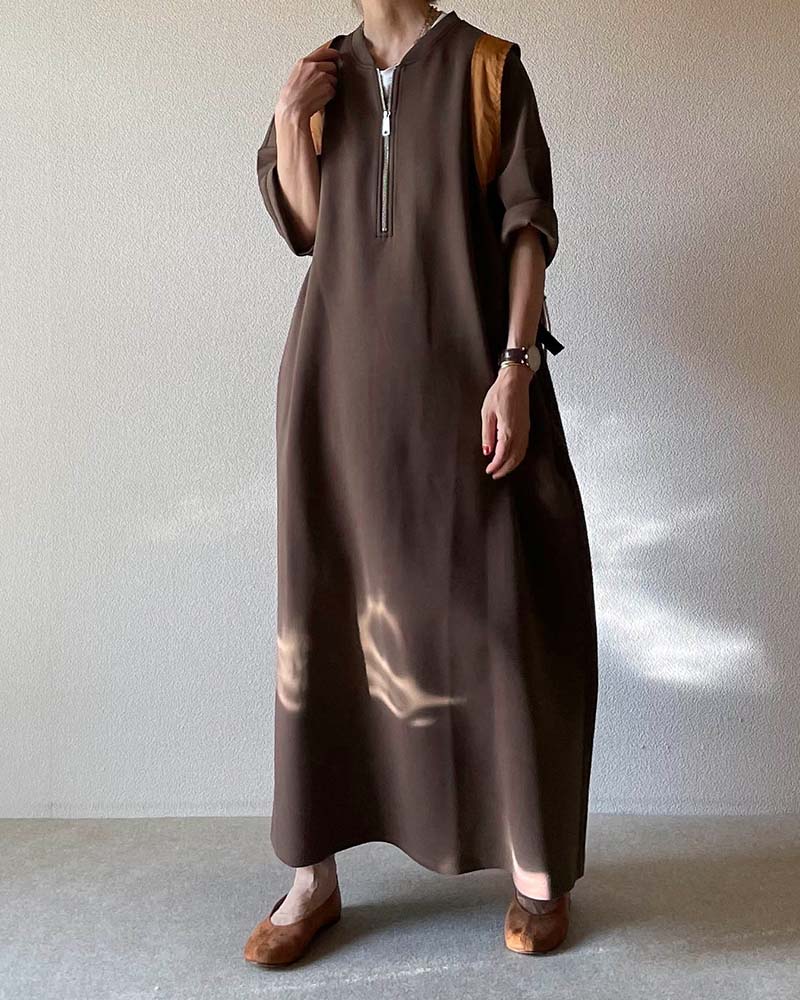 Canaria Style】ダンボールニットハーフジップコクーンワンピース