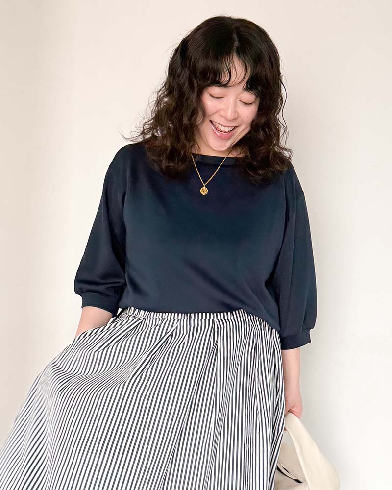 【otostyle】ソフトダンボールニットパフスリーブボートネックプルオーバー