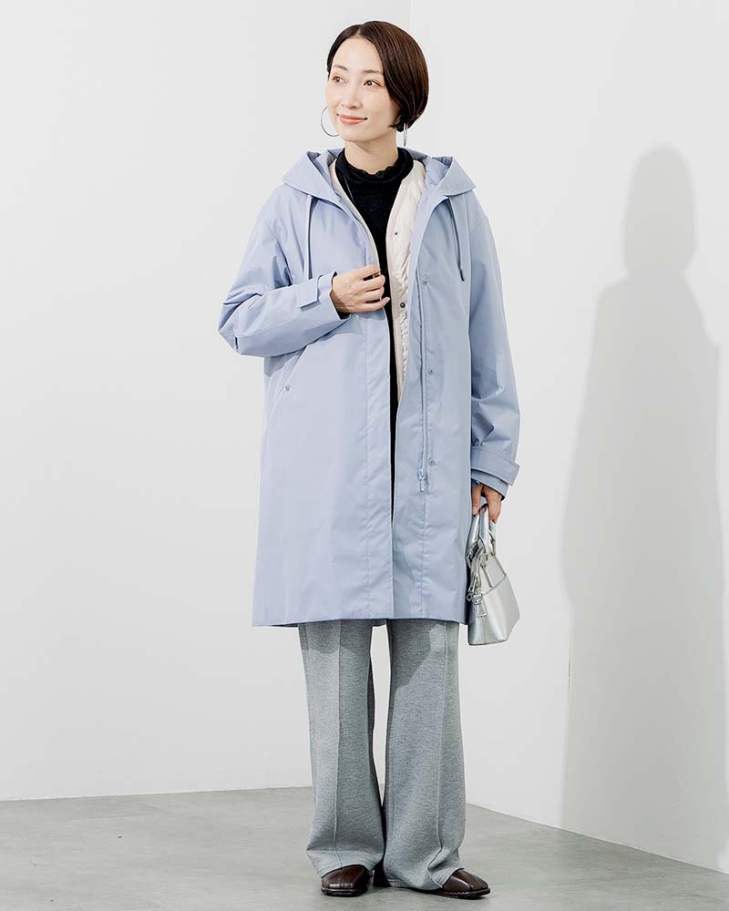 撥水防風ショールフーディーコート&ハイブリッドダウンベスト《2点セット》