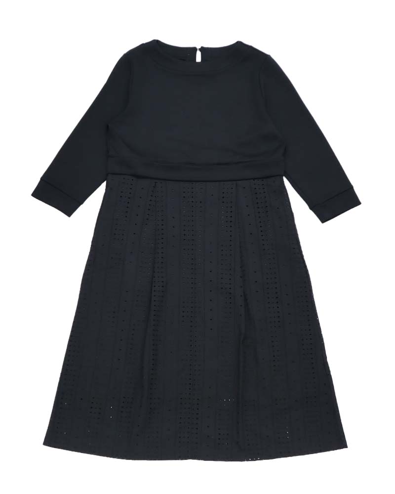 カットワーク刺繍レース切り替えAラインワンピース