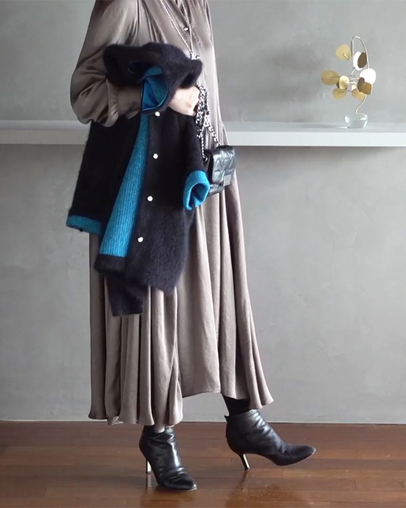 KANAKO CLOSET_ヴィンテージサテンサイドギャザー&フレアワンピース Kanako closetヴィンテージサテンサイドギャザー&フレアワン