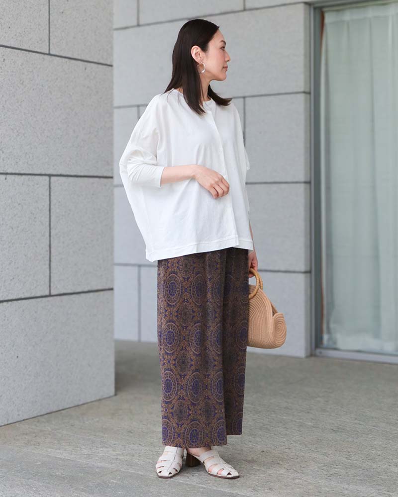 オリエンタル柄プリーツナロースカート